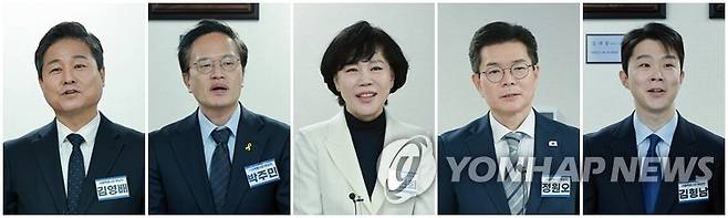 더불어민주당 서울시장 예비후보 더불어민주당 서울시장 예비후보인 김영배, 박주민, 전현희 의원, 정원오 성동구청장, 김형남 전 군인권센터 사무국장.
[촬영 신현우]