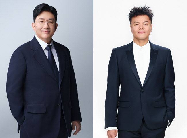 방시혁 하이브 의장(왼쪽), 박진영 JYP CCO(사진=하이브, JYP)