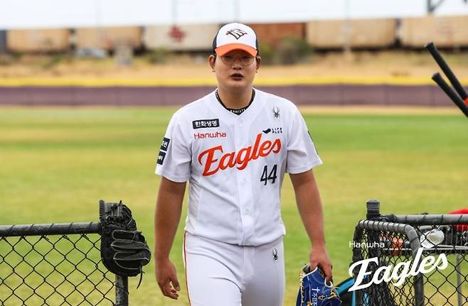 한화 김서현이 호주 멜버른에서 진행된 스프링캠프서 훈련에 임하고 있다. 사진 | 한회 이글스