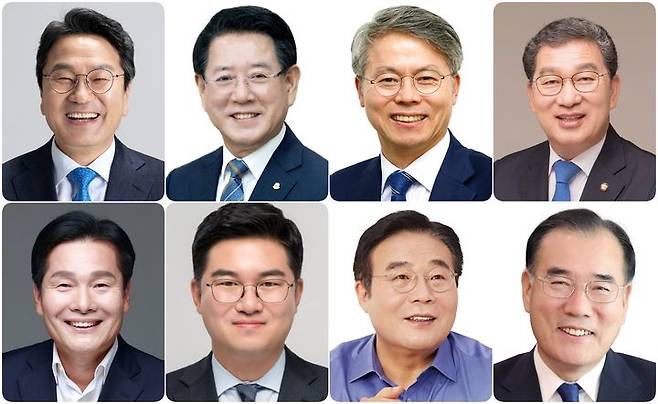 [광주=뉴시스] 윗줄 맨 왼쪽부터 시계 방향으로 강기정 광주시장, 김영록 전남지사, 민형배 국회의원, 신정훈 국회의원, 이개호 국회의원, 이병훈 호남발전특위 수석부위원장, 정준호 국회의원, 주철현 국회의원. (사진=뉴시스DB)   *재판매 및 DB 금지