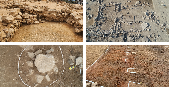 사진위부터 시계방향)연못자리 모습, 건물지 전경, 숯가마 터, 추정문지. /영주시 제공