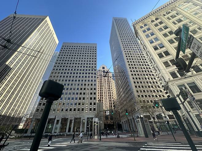 미국 샌프란시스코 금융가 중심인 샌섬 스트리트(Sansome Street)의 모습.(샌프란시스코(미국)=이수진 기자)