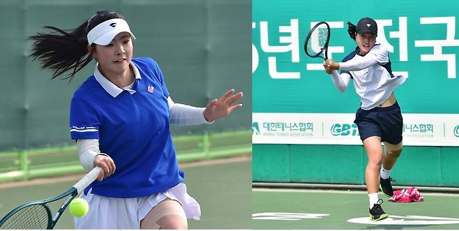 종별테니스대회 U-18 여자단식 결승에서 맞붙는 이다연과 정의수. 사진 대한테니스협회
