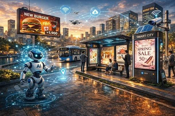 'AI와 디지털 옥외광고가 변화시키는 도시 생태계'를 주제로 챗GPT가 생성한 이미지 [코바코 광고·미디어 트렌드 리포트 캡처. 재판매 및 DB 금지]