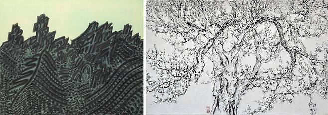 이구용作 ‘산-사유3’(왼쪽)와 이정열作 ‘의도필불도’