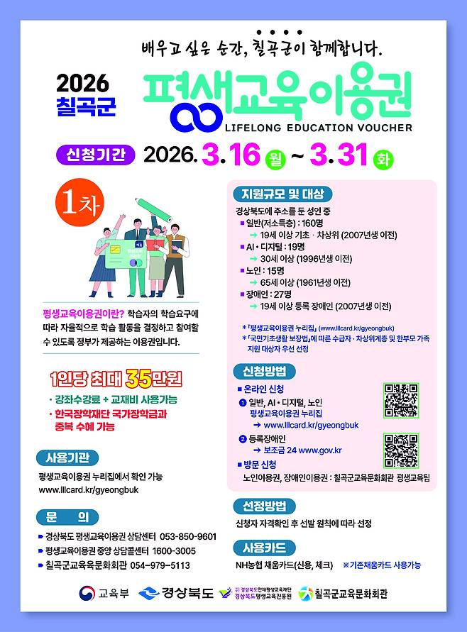 2026 칠곡군 평생교육이용권 포스터./칠곡군 제공)
