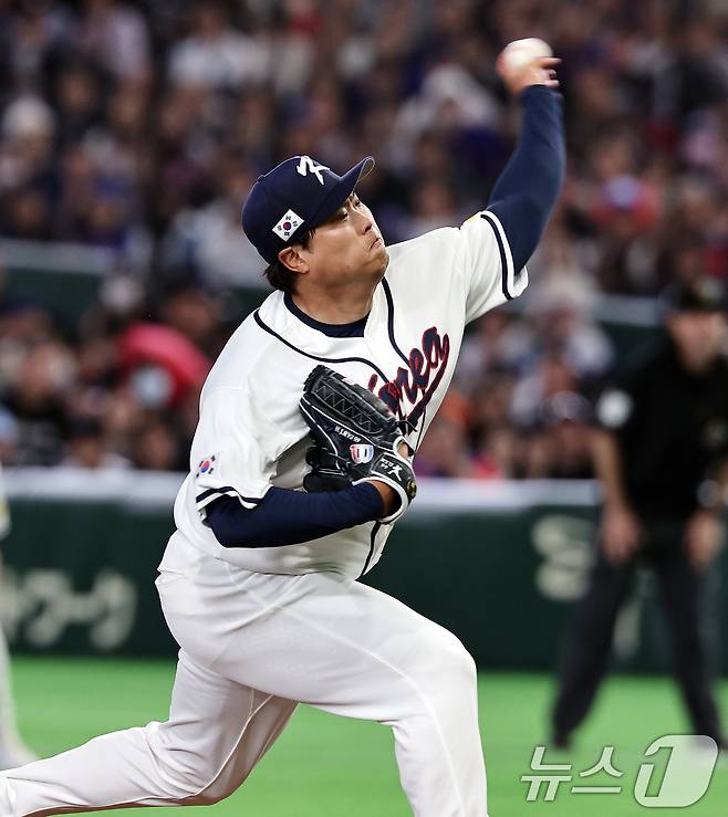 8일 일본 도쿄돔에서 열린 2026 월드베이스볼클래식 조별리그 C조 대한민국과 대만의 경기. 한국 선발투수 류현진이 역투하고 있다. 2026.3.8 ⓒ 뉴스1 구윤성 기자