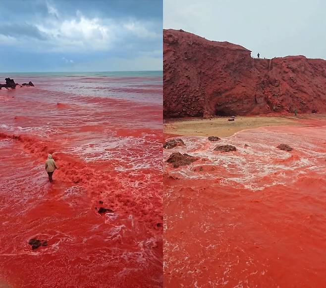 이란 호르무즈 섬에서 발견된 블러드 레인(Blood Rain) 현상. 인스타그램 @hormoz_omid 갈무리