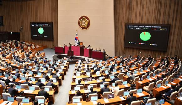 12일 서울 여의도 국회에서 열린 본회의에서 한미 전략적 투자 관리를 위한 특별법(대미투자특별법)이 통과되고 있다. [사진=곽영래 기자]