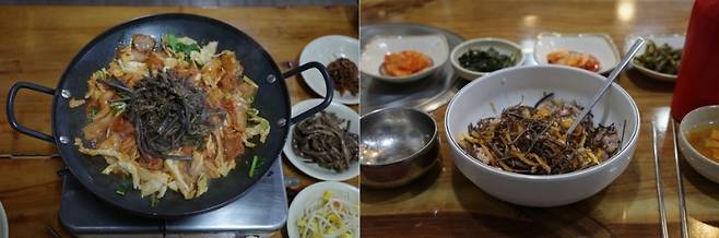 (왼쪽부터) 고사리 주물럭, 고사리 비빔밥. (제주관광공사 제공)