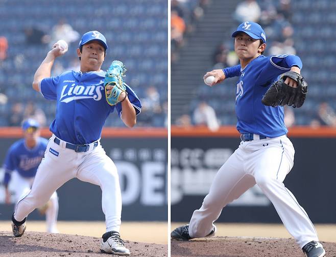야구가 돌아왔다 프로야구 시범경기가 12일 문을 열었다. 대전에서 삼성 선발 후보 양창섭(왼쪽 사진)이 4이닝 무실점 쾌투했고, 삼성의 아시아쿼터 미야지 유라도 선을 보였다. 삼성 라이온즈 제공