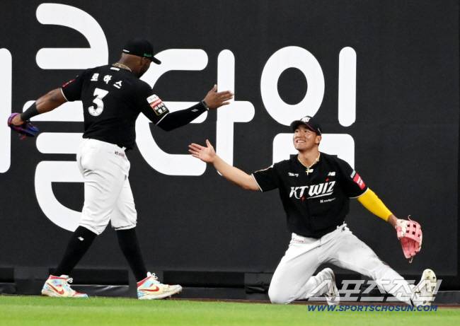 KT 시절 로하스와 안현민. 스포츠조선DB