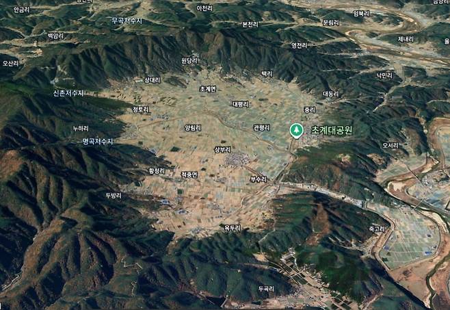 구글 어스로 본 합천운석충돌구인 초계분지. /구글어스 캡처