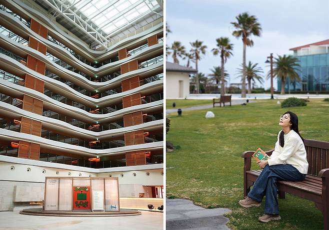 (좌) 해비치 사유의 아카이브 (우) 해비치와 『마누 이야기』(무제 펴냄)를 쓴  문정희 배우의 컬래버