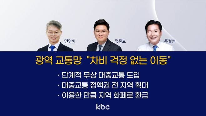 ▲ '초광역 대중교통망 확충'에 대한 전남광주특별시장 후보들의 공약들&nbsp;