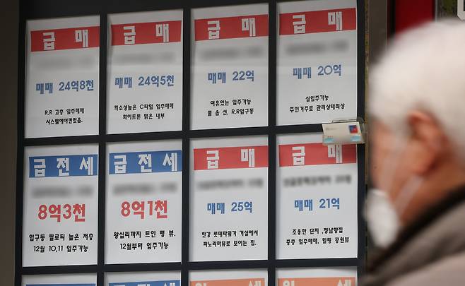 사진은 서울 성동구 한 부동산 중개업소에 붙은 급매물 안내문.[연합]