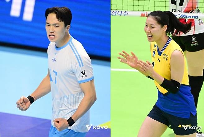 대한항공의 임동혁(왼쪽)과 현대건설의 나현수 [한국배구연맹 제공. 재판매 및 DB 금지]