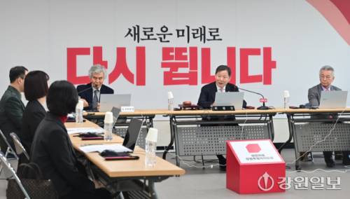 ◇국민의힘 강원도당 공천관리위원회 1차 회의가 지난 13일 도당 사무실에서 이철규 국회의원(도당 위원장)을 비롯한 위원들이 참석한 가운데 열렸다. 신세희기자