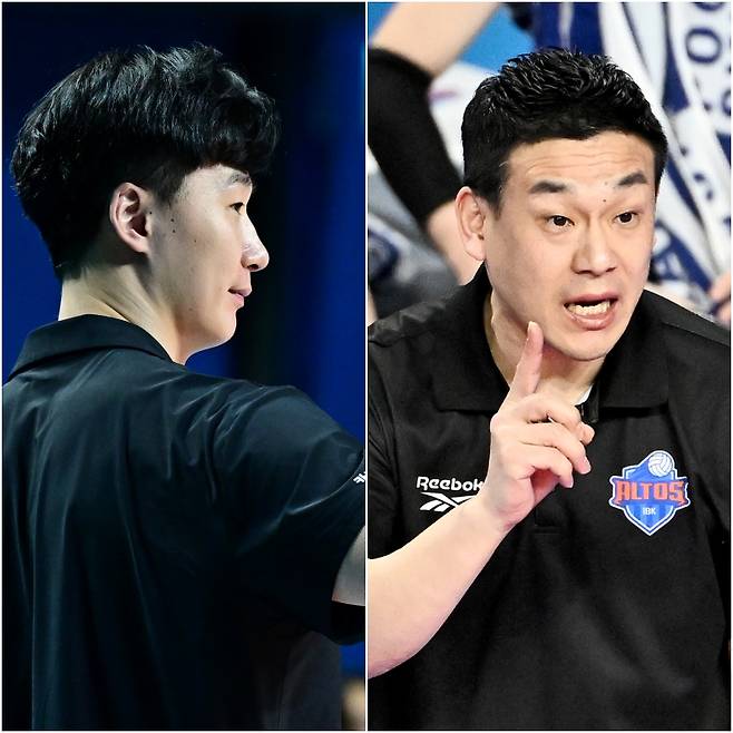 박철우(왼쪽) 우리카드 감독 대행과 여오현 IBK기업은행 감독 대행. 사진=KOVO