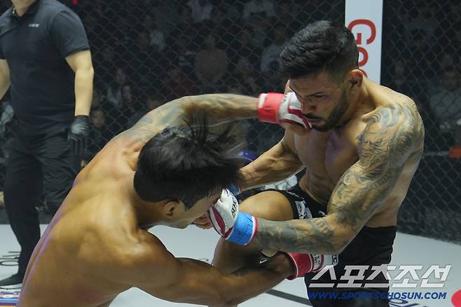 박시원이 페레이라에게 펀치를 날리고 있다. 사진제공=로드FC