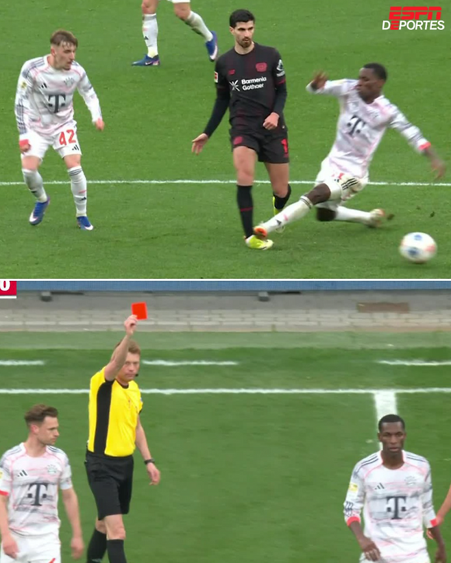 2025-2026시즌 분데스리가 26라운드 바이에른 뮌헨과 레버쿠젠의 맞대결, 바이에른의 니콜라 잭슨이 레드 카드를 받았다. ESPN Deportes