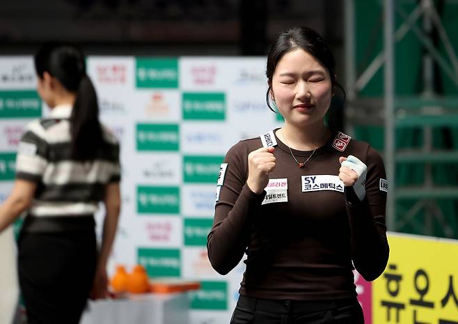 사상 첫 PBA 월드챔피언십 결승에 진출하고 기뻐하는 한지은 [PBA 제공. 재판매 및 DB 금지]