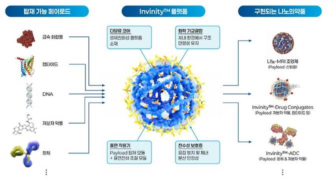 인벤테라의 핵심 기술인 인비니티(Invinity™) 특징. 이 회사는 나노의약품 분야의 주요 난제인 ‘면역세포 탐식’ 문제를 해결한 나노구조체 플랫폼이라고 설명했다. /회사 제공