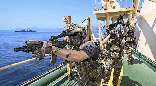 청해부대 46진 해적대응 민ㆍ관ㆍ군 합동훈련 모습.      해군 제공