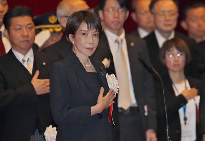 다카이치 사나에 일본 총리가 지난 14일 가나가와현 요코스카에서 열린 방위대학교 졸업식에 참석해 있다. UPI연합뉴스