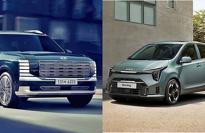 팰리에이드와 모닝 [사진출처=현대차, 기아/편집=최기성 매경 디지털뉴스룸 기자]