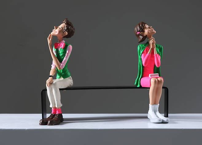 첫만남2, Acrylic on broze, stainless steel, 30×15×30(h)cm, 2022. *재판매 및 DB 금지