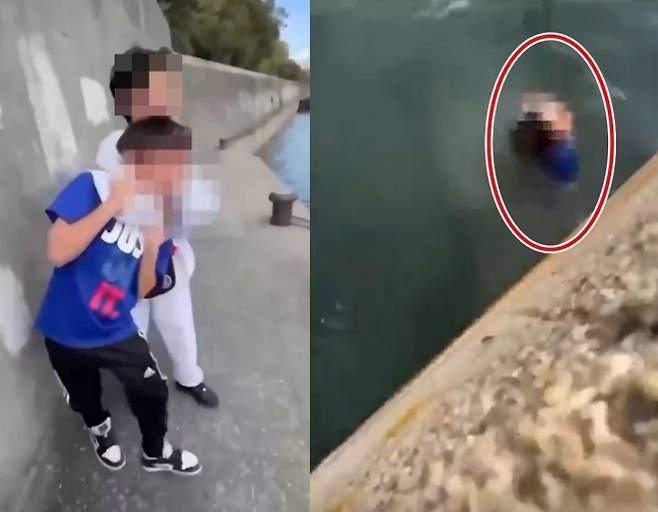 일본 오사카시에서 중학생들이 초등학생의 목을 조르는 등 폭행하고 바닷물에 빠뜨린 정황이 담긴 영상이 소셜미디어(SNS)에 확산해 파문이 일고 있다. 자료 : 엑스