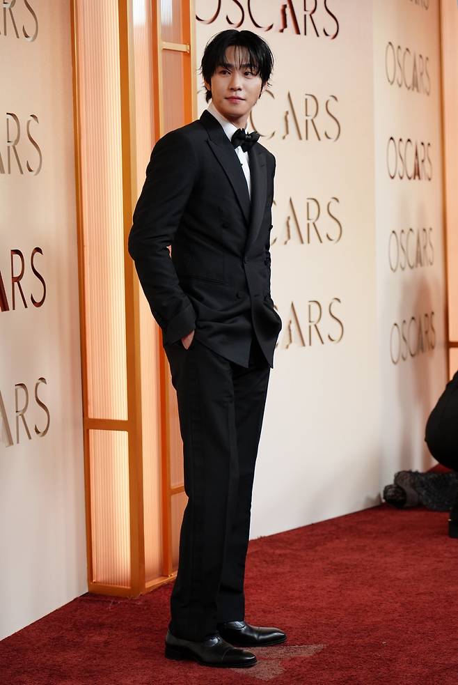 Ahn Hyo-seop arrives at the Oscars on Sunday, March 15, 2026, at the Dolby Theatre in Los Angeles. (Photo by Richard Shotwell/Invision/AP)