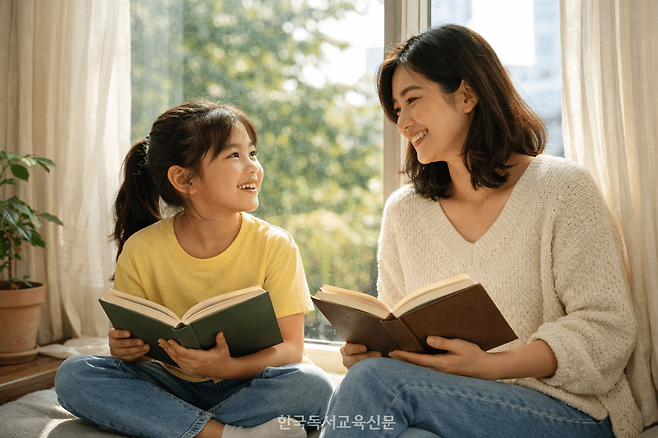 아이와 엄마가 책을 읽고 함께 대화를 나누는 모습. 사진=생성형AI이미지