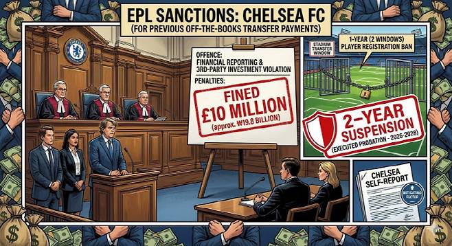 잉글랜드 프로축구 프리미어리그(EPL) 첼시가 과거 선수 이적 과정에서 일어난 불투명한 자금 거래로 징계를 받았다. 이미지=AI 생성
