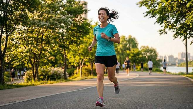 러닝, 걷기와 같은 유산소 운동은 폐경기 고지혈증 예방에 효과적이다｜출처: Gemini 생성
