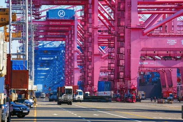 부산신항 3부두에서 컨테이너 크레인이 하역작업을 하고 있다. 부산신항은 자동화 체계를 갖춰 운영 효율성과 안전성을 동시에 높였다.  부산항만공사 제공