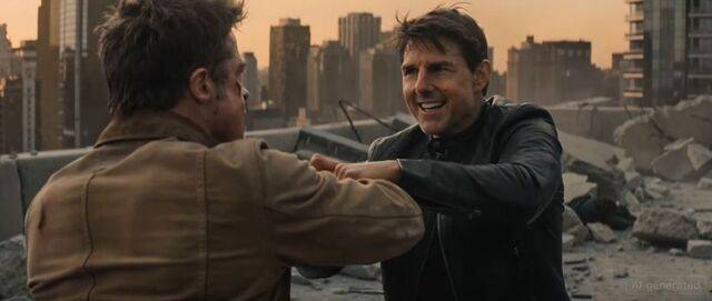 영화감독 루아이리 로빈슨이 ‘시댄스 2.0’으로 톰 크루즈와 브래드 피트의 격투 장면을 생성해 X(옛 트위터)에 올린 영상의 장면.   루아이리 로빈슨 유튜브 캡처