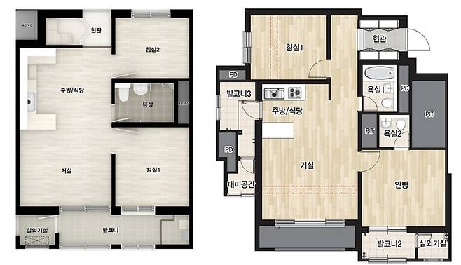전용 44㎡와 59㎡ 평면도 [LH·SK에코플랜트]