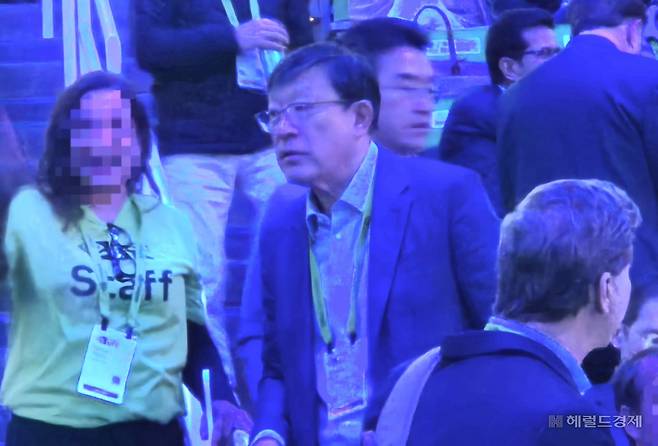 허태수 GS그룹 회장이 16일(현지시간) 미국 캘리포니아주 새너제이 SAP센터에서 열린 젠슨 황 엔비디아 최고경영자(CEO)의 ‘GTC 2026’ 기조연설 현장을 찾았다. 김현일 기자