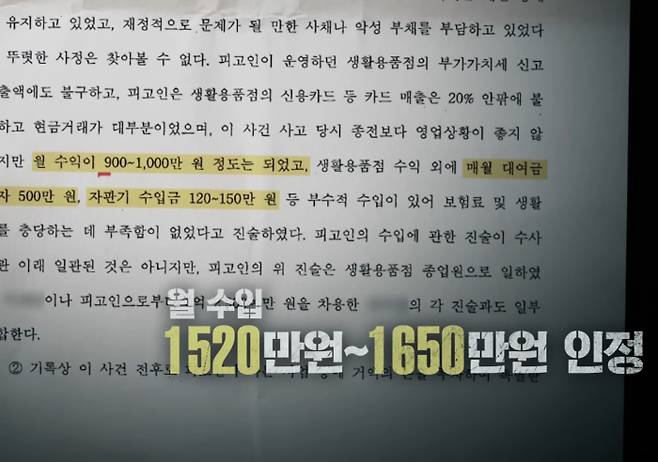 충남 금산군에서 생활용품점을 운영하는 이씨의 월 수입은 매달 1000만원 이상이었던 것으로 알려졌다. /사진=SBS '그것이 알고 싶다'