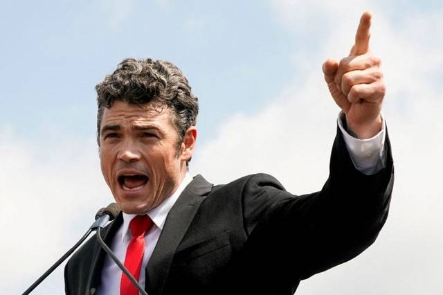 2021년 9월 18일 미국 워싱턴 D.C.에서 열린 국회의사당 공격 사건 관련 피고인들을 지지하는 집회에서 연설하는 조 켄트(Joe Kent) 당시 워싱턴 D.C. 제3선거구 하원의원 후보. 로이터 연합뉴스