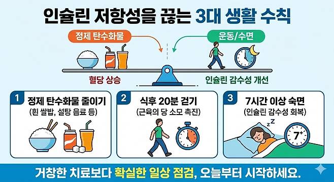 인슐린 저항성을 끊는 3대 생활 수칙. 제미나이 생성 그래픽