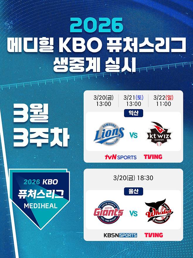 2026 메디힐 KBO 퓨처스리그 생중계 실시 안내 이미지. /그래픽=KBO 제공