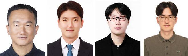 우주항공용 AI뉴로모픽 반도체 기술을 검증한 주요 연구진.(왼쪽부터)강창구 원자력연 박사, 이용수 원자력연 박사, 박우진 충북대 박사, 조병진 충북대 교수.(사진=한국원자력연구원)