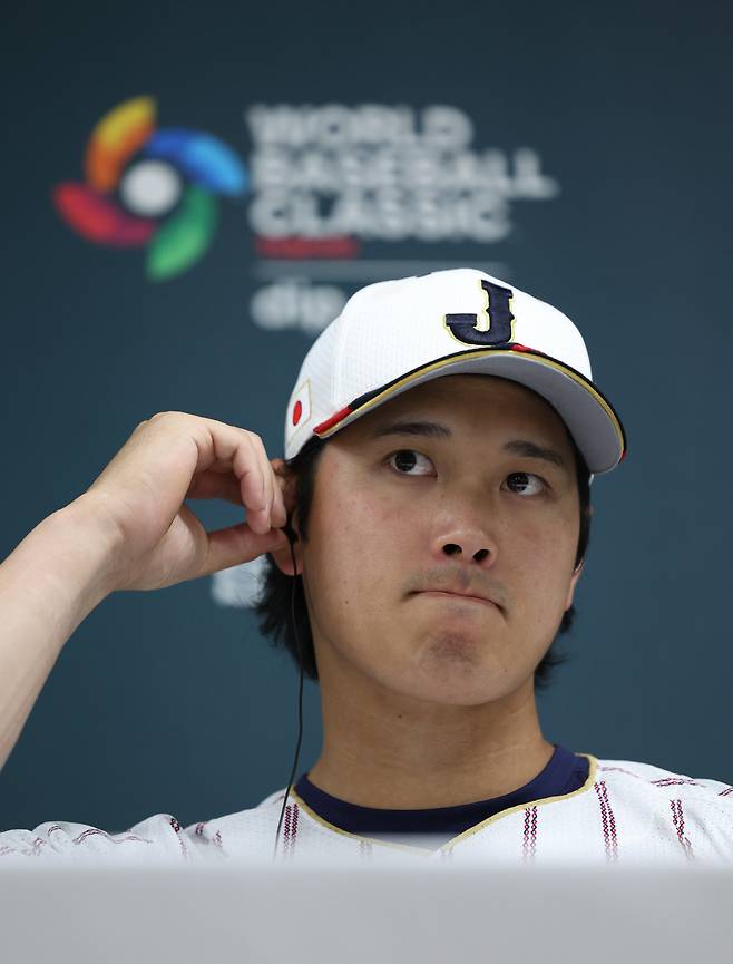 일본 야구대표팀의 슈퍼스타 오타니 쇼헤이. 7일 2026년 WBC C조 조별리그 한국과 경기를 승리로 이끈 뒤 기자회견에 나섰다. 사진제공=요미우리신문