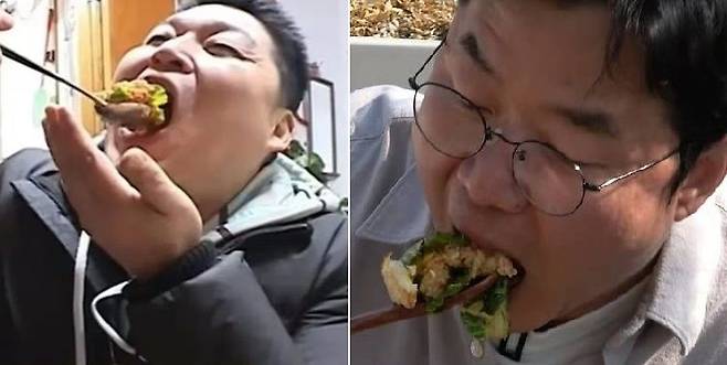 비빔밥을 먹고 있는 강호동(왼쪽), 나영석PD. 출처=1박 2일, 채널십오야 유튜브 갈무리
