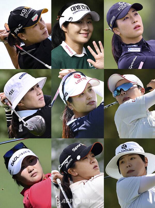 지노 티띠꾼, 넬리 코다, 리디아 고, 이민지, 이동은 프로 등과 함께 2026년 미국여자프로골프(LPGA) 투어 포티넷 파운더스컵에 출전하는 전인지, 이정은6, 윤이나, 양희영, 최혜진, 김효주, 유해란, 김세영, 이소미 프로. 사진제공=ⓒAFPBBNews = News1 (사진을 무단으로 사용하지 마십시오.)