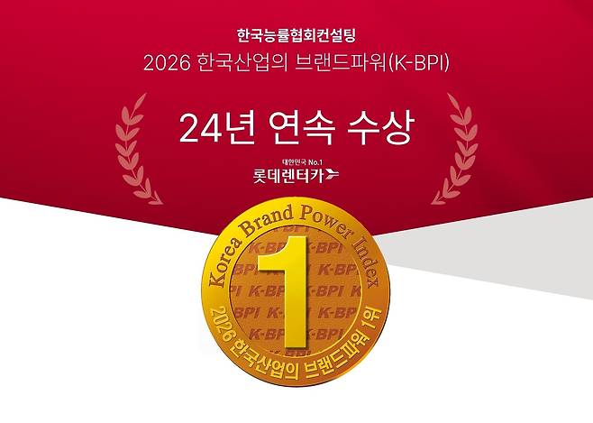롯데렌터카가 한국능률협회컨설팅이 주관하는 ‘2026년 한국산업의 브랜드파워’ 렌터카 부문에서 24년 연속 1위에 선정됐다. [롯데렌터카 제공]