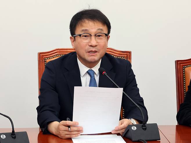 한병도 더불어민주당 원내대표가 19일 국회에서 열린 정책조정회의에서 발언하고 있다. ⓒ연합뉴스